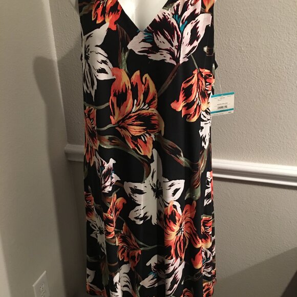 Ann Klein Floral Sleeveless Dress  Large = Showstopper   Car1 Box - Picture 2 of 4